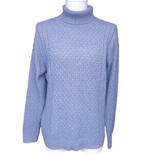 Baby Blue Coofandy SZ L Turtleneck Intricate Pattern Sweater
